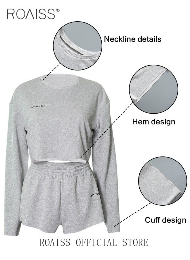 roaiss - Women 3 Piece Set Round Neck Pullover Long Sleeve Sweatshirt & Anti Exposure Camisole Tank Top & Shorts Classic and Timeless Solid Color Design Loose Fit to Enhance the Figure - Image 1