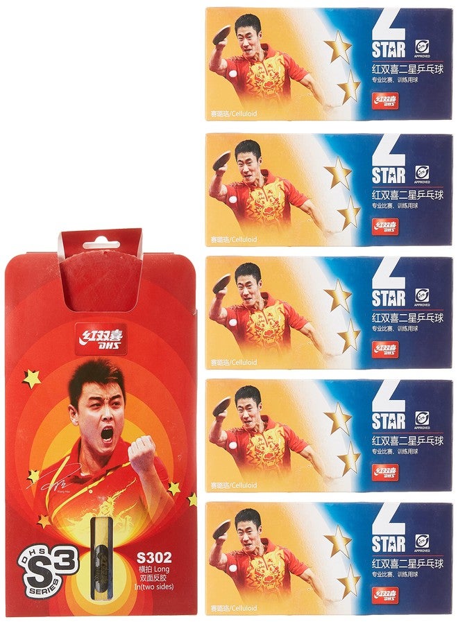 دي إتش أس مضرب تنس خشبي DHS S-S302 مع كرة تنس 40 مم، نجمتان، برتقالي (علبة 50 قطعة) وألوان متنوعة متعددة TT NET409 - Image 3