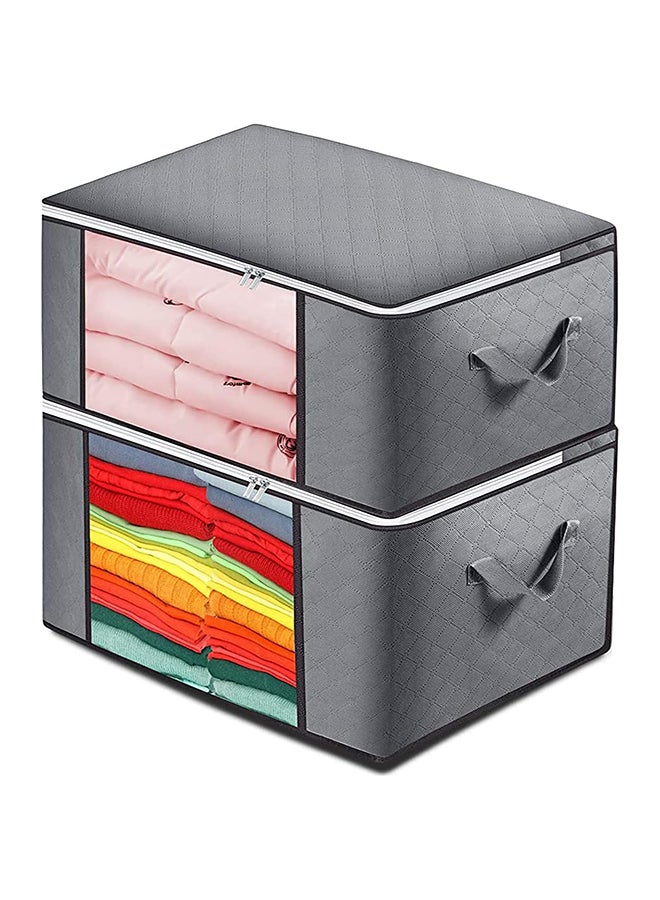 90L Large Clothes Storage Bag Organizer 2 Pack Closet Organizer Underbed Storage Containers With Reinforced Handle Thick Fabric For Comforters Blankets Foldable With Sturdy Zipper(Large Grey)
