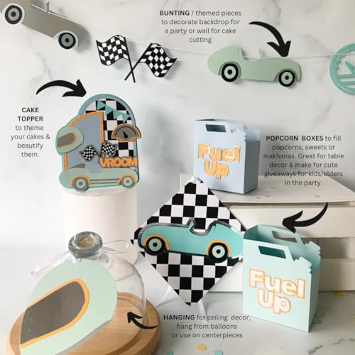 Pinfliers Car Theme Paper Bunting, A Set of 10 Pieces, Blue, Grey, Mint, Yellow, 62.5 inches in Length - Image 4