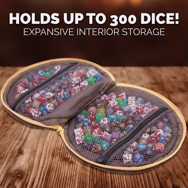CASEMATIX Wearable Dice Shield Case for Up To 300 Dice with 7 Included RPG Dice - 10.25" Soft Roleplaying Dice Storage & Travel Dice Case with Netted Internal Zipper Pouches - Image 2
