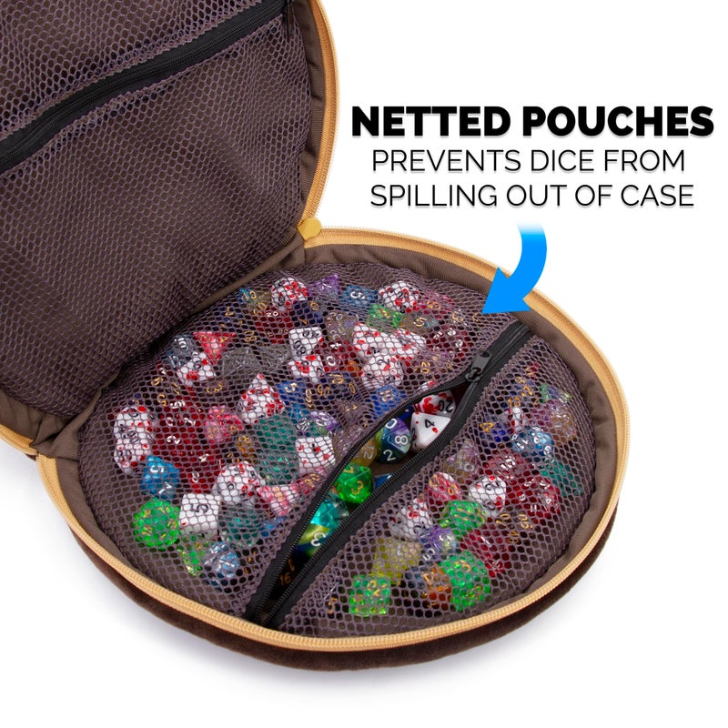 CASEMATIX Wearable Dice Shield Case for Up To 300 Dice with 7 Included RPG Dice - 10.25" Soft Roleplaying Dice Storage & Travel Dice Case with Netted Internal Zipper Pouches - Image 5