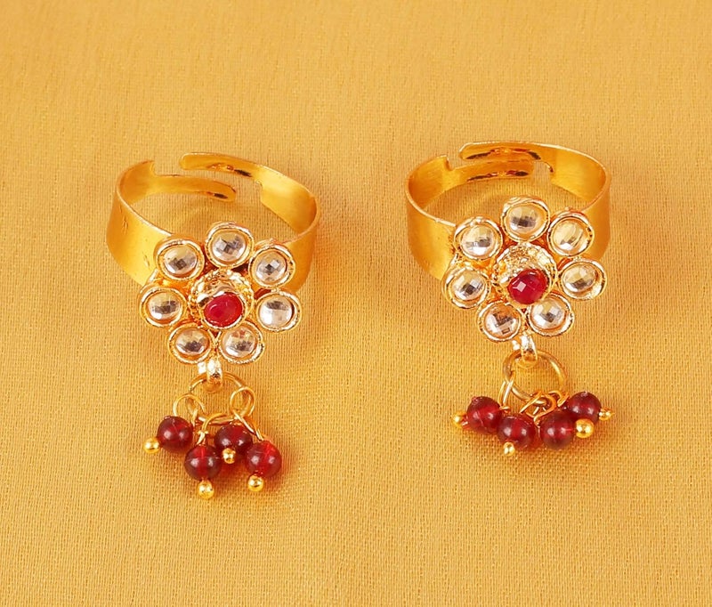 Touchstone Alloy Metal Traditional Indian Kundan Look Toe Rings in Gold Tone for Women - Image 2