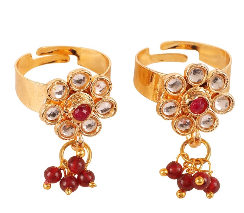 Touchstone Alloy Metal Traditional Indian Kundan Look Toe Rings in Gold Tone for Women - Image 1