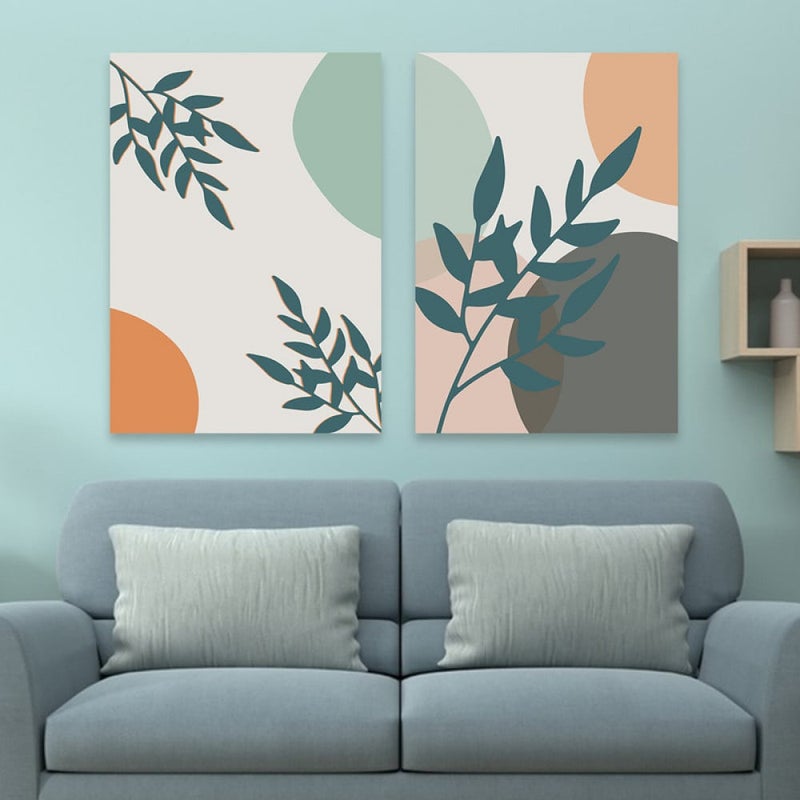 Marktna A double canvas painting with a modern design and a plant pattern, measuring 80 x 60 cm. - Image 1