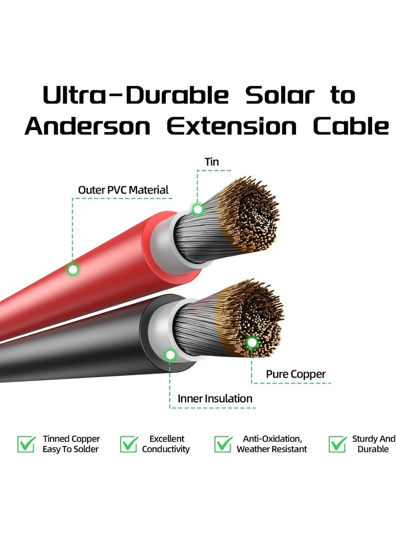 بطارية الطاقة كابل تمديد وتحويل من BateriaPower (12AWG): من قابس MC4 إلى موصل Anderson، بطول 15 قدماً، مصنوع من أسلاك نحاسية مطلية بالقصدير – مخصص لأنظمة الطاقة الشمسية، وبنوك البطاريات، والمركبات الترفيهية (RVs)، والمولدات المحمولة. - Image 2