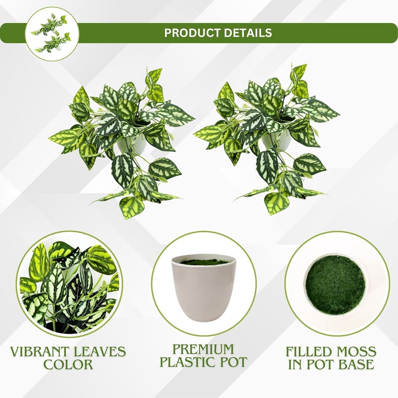 fancymart Plastic Artificial Plant Leaves Falling in Pot, Home and Office Decor Item for Desk & Wall Shelves, Green - Image 3