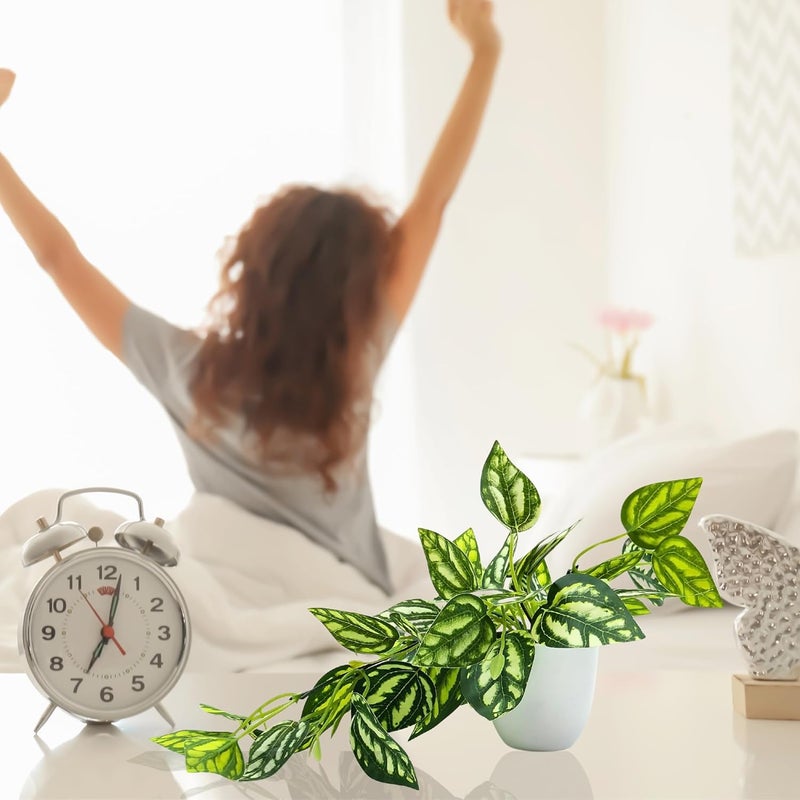 fancymart Plastic Artificial Plant Leaves Falling in Pot, Home and Office Decor Item for Desk & Wall Shelves, Green - Image 5