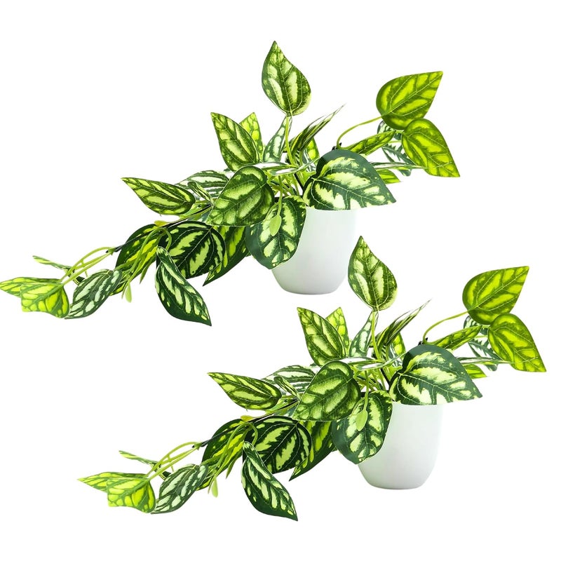 fancymart Plastic Artificial Plant Leaves Falling in Pot, Home and Office Decor Item for Desk & Wall Shelves, Green - Image 1