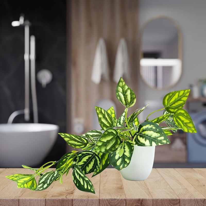 fancymart Plastic Artificial Plant Leaves Falling in Pot, Home and Office Decor Item for Desk & Wall Shelves, Green - Image 2