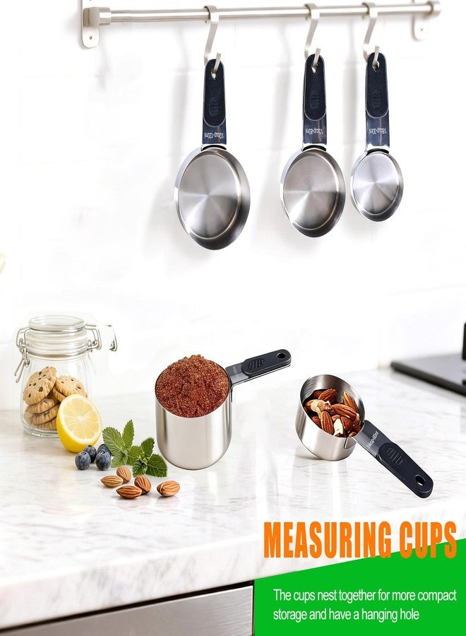 DOTINGHUX Magnetic Handles 5 Piece Stainless Steel Measuring Cups, Black, Kitchen Gadgets for Measure Liquid and Dry Ingredients, Cooking & Baking - Image 2