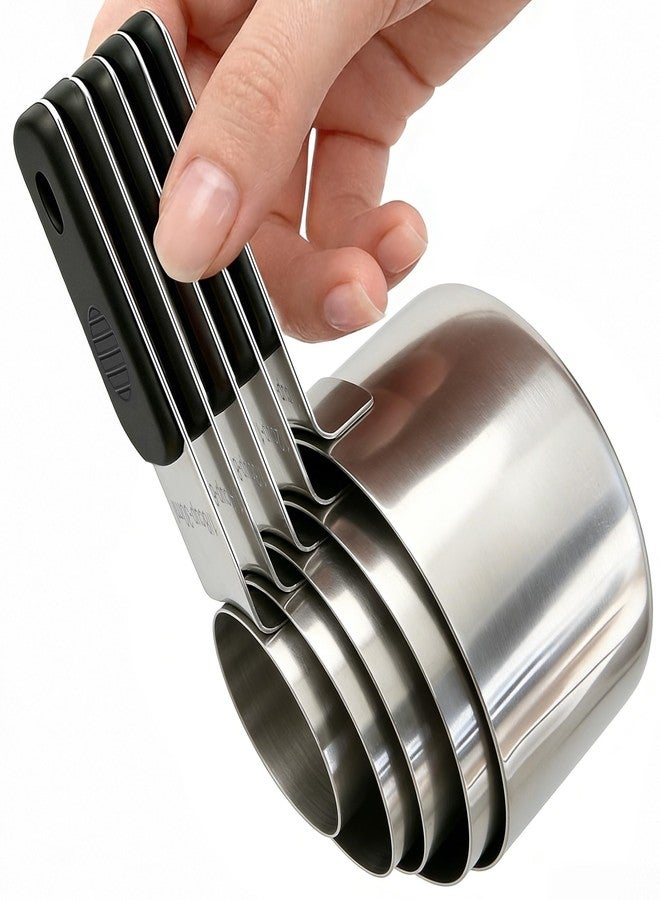 DOTINGHUX Magnetic Handles 5 Piece Stainless Steel Measuring Cups, Black, Kitchen Gadgets for Measure Liquid and Dry Ingredients, Cooking & Baking - Image 1