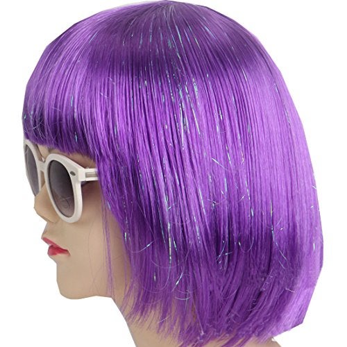 KOLIGHT Fashion Colorful Short Straight Halloween Wigs Women Girls Replacement Cosplay Costume Hair Wigs with Cap+Comb (Purple) - Image 2