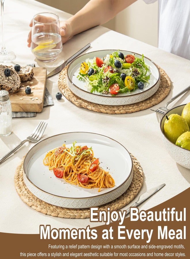 Dafuceramic Dinner Salad Plates Set of 4, 10 Inch Salad Plates with Embossments, Dessert, Salad, Appetizer, Dinner Plate, Microwave, Dishwasher Safe,Scratch Resistant - Image 4
