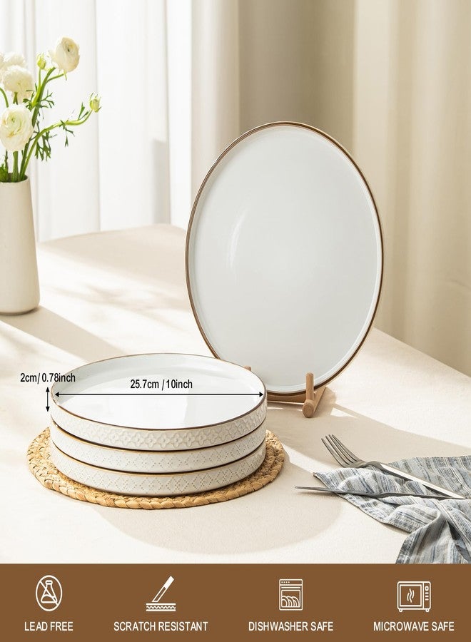 Dafuceramic Dinner Salad Plates Set of 4, 10 Inch Salad Plates with Embossments, Dessert, Salad, Appetizer, Dinner Plate, Microwave, Dishwasher Safe,Scratch Resistant - Image 2