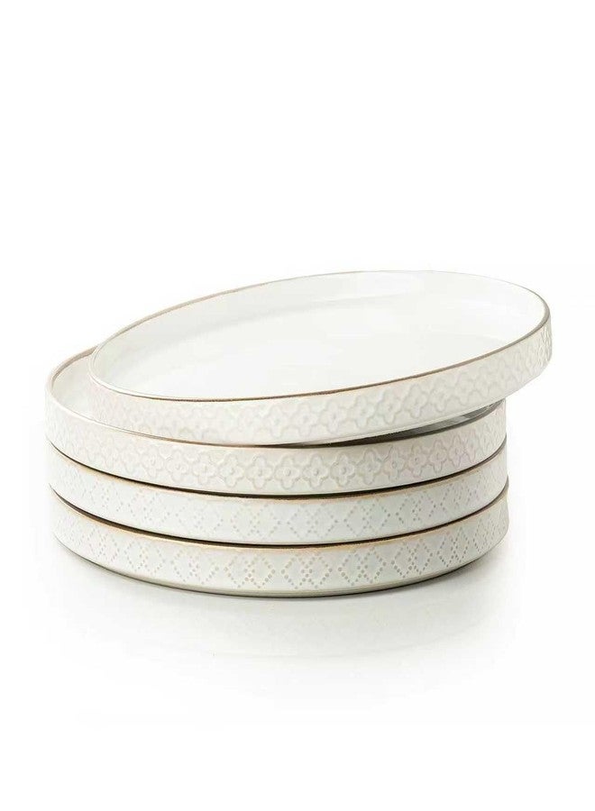 Dafuceramic Dinner Salad Plates Set of 4, 10 Inch Salad Plates with Embossments, Dessert, Salad, Appetizer, Dinner Plate, Microwave, Dishwasher Safe,Scratch Resistant - Image 1