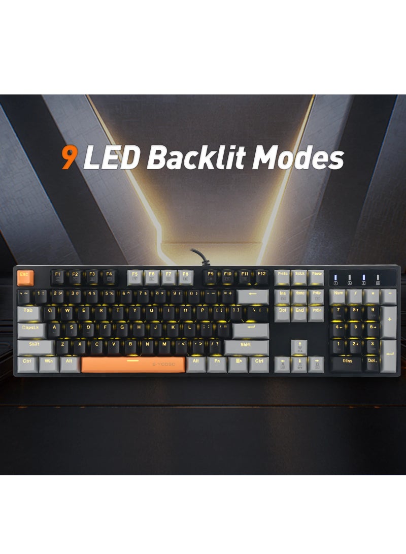 E-YOOSO 104-Keys Mechanical Gaming Keyboard, Blue Switch Wired Keyboard Hot-Swappable, RGB Backlit Modes, for Computer PC Laptop Gamer, Black Grey  - Image 3