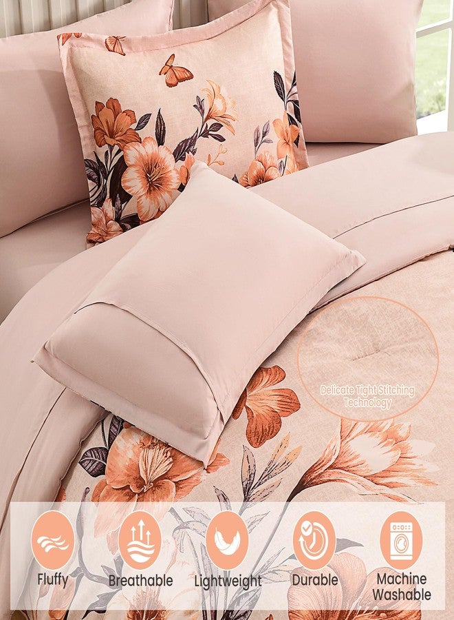 DHSFKBE Floral King Size Comforter Set,7 Piece Orange Bed in a Bag, Elegant Flower Pattern Comforter Set with Sheet, Soft Microfiber Complete Bedding Sets for All Season - Image 5