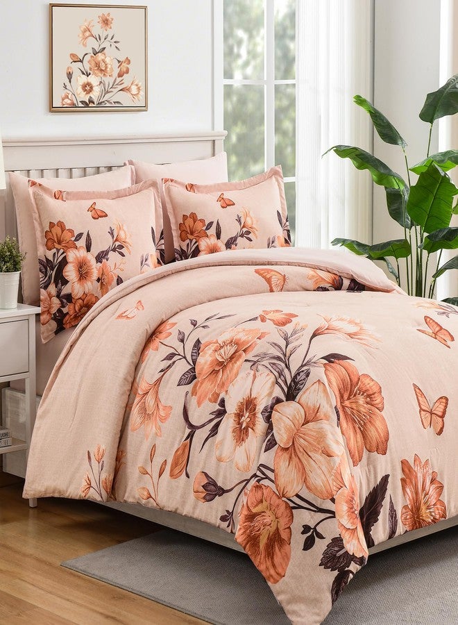 DHSFKBE Floral King Size Comforter Set,7 Piece Orange Bed in a Bag, Elegant Flower Pattern Comforter Set with Sheet, Soft Microfiber Complete Bedding Sets for All Season - Image 2