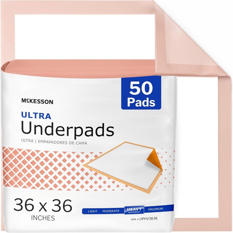 McKesson Underpads Disposable Bed Pads 36 x 36 50 Count Heavy Absorbency Ultra Incontinence Chux for Adults Elderly and Baby Pee Pads - Image 1