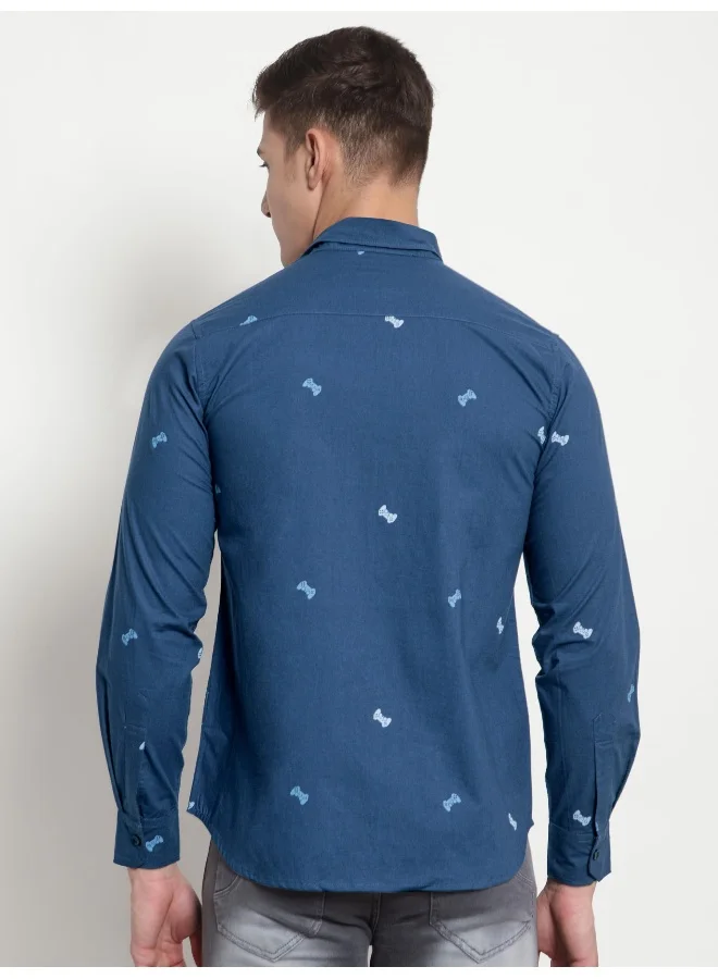 Beyoung Long Sleeve Navy Blue Gamer Printed Shirts for Men