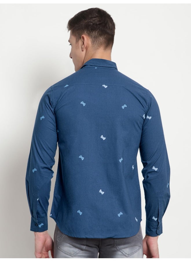 Beyoung - Long Sleeve Navy Blue Gamer Printed Shirts for Men - Image 1