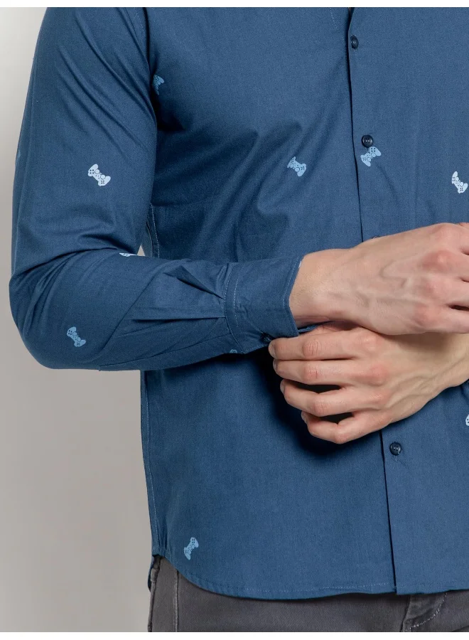 Beyoung Long Sleeve Navy Blue Gamer Printed Shirts for Men