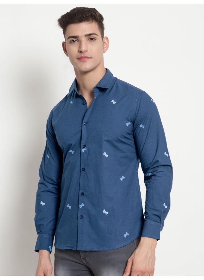 Beyoung - Long Sleeve Navy Blue Gamer Printed Shirts for Men - Image 1
