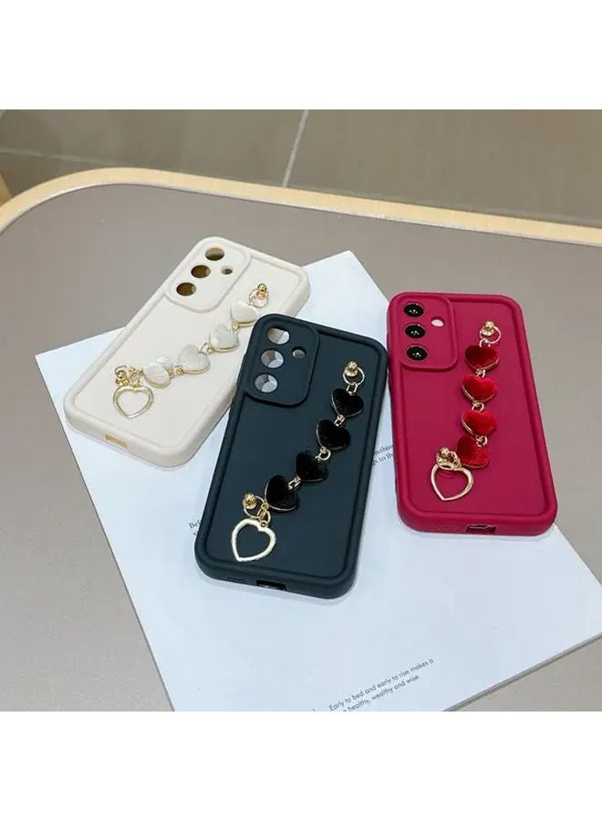 Moto G85 5G Crimson Matte Soft Phone Cover Love Bracelet Bamboo Design - Image 1