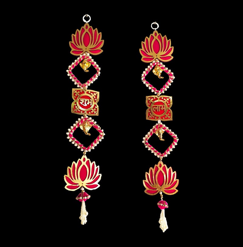 CraftVatika Diwali Decoration Items for Home Decor, Hanging Lotus Ganesha Shub Labh Latkan Toran for Pooja Room, Main Door Entrance, Diwali Deepavali Decor, Deepawali Festival Decorations Set of 2 - Image 4