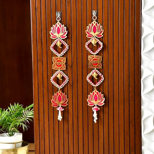 CraftVatika Diwali Decoration Items for Home Decor, Hanging Lotus Ganesha Shub Labh Latkan Toran for Pooja Room, Main Door Entrance, Diwali Deepavali Decor, Deepawali Festival Decorations Set of 2 - Image 1