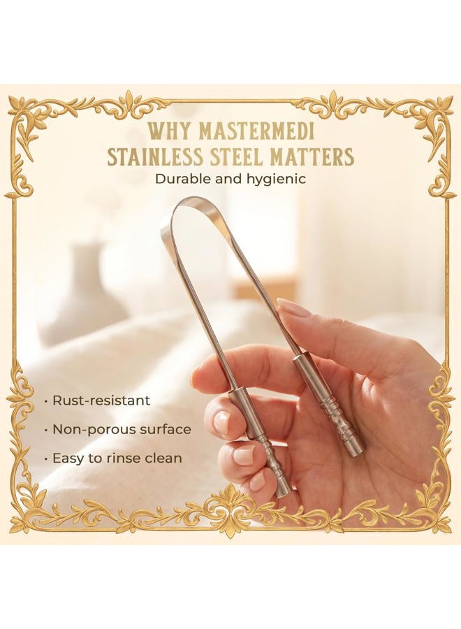 MasterMedi Tongue Scraper for Adults with Travel Cases (2 Pack), 100% Stainless Steel, Reduce Bad Breath, Tongue Scrubber, Easy to Use, Tongue Cleaner for Oral Care & Hygiene - Image 5