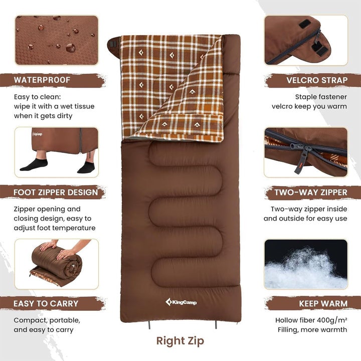 KingCamp SNOWFLAKE SNOWFLAKE 400 Sleeping Bag – Wide, Convertible to Double, Flannel Lined - Image 3