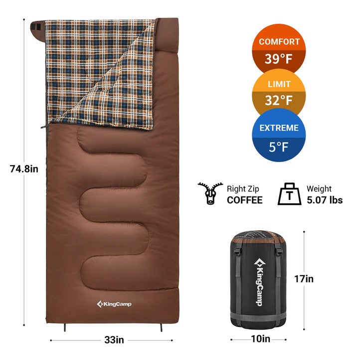 KingCamp SNOWFLAKE SNOWFLAKE 400 Sleeping Bag – Wide, Convertible to Double, Flannel Lined - Image 5