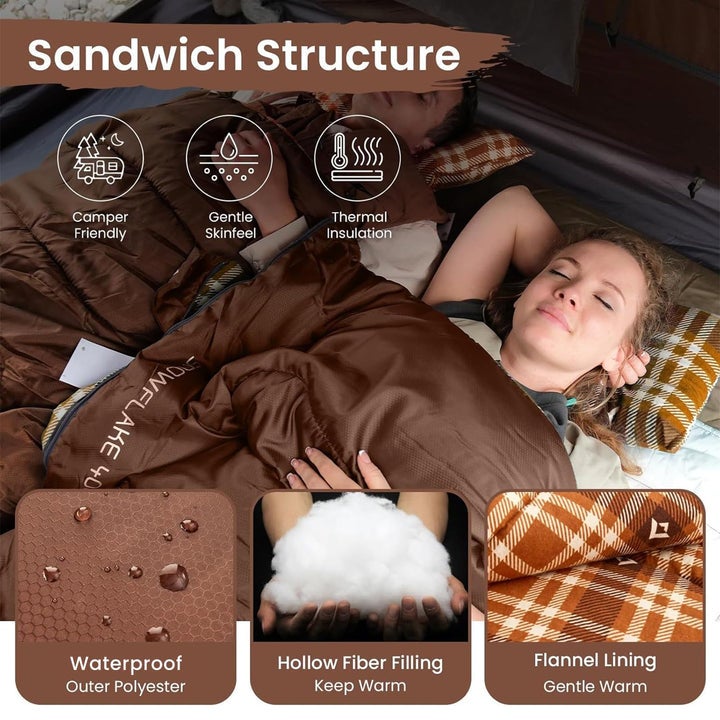 KingCamp SNOWFLAKE SNOWFLAKE 400 Sleeping Bag – Wide, Convertible to Double, Flannel Lined - Image 4