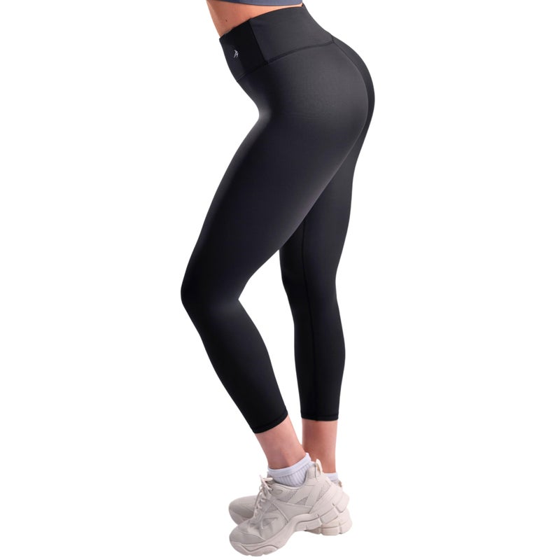 CompressionZ Women's Compression Leggings High Waisted Performance Shaping Gym, Pilates, Travel, Yoga, Workout Pants Black 7/8 Medium - Image 1