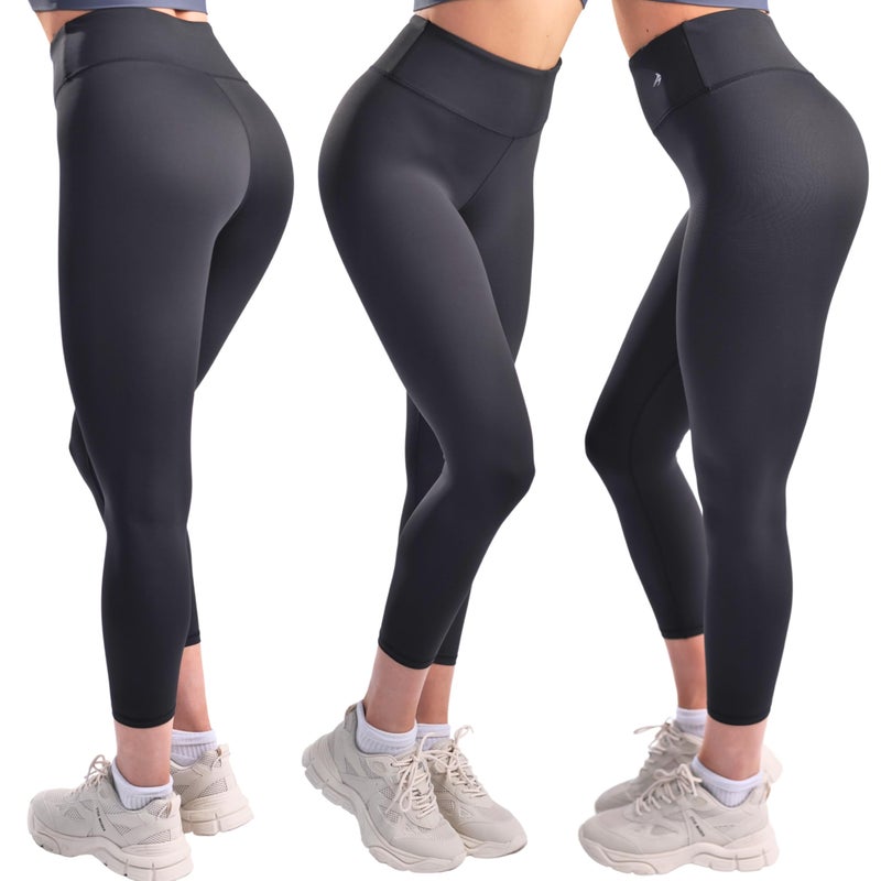 CompressionZ Women's Compression Leggings High Waisted Performance Shaping Gym, Pilates, Travel, Yoga, Workout Pants Black 7/8 Medium - Image 5