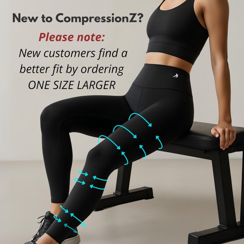 CompressionZ Women's Compression Leggings High Waisted Performance Shaping Gym, Pilates, Travel, Yoga, Workout Pants Black 7/8 Medium - Image 4