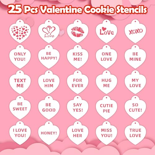 Leesgel 25PCS Valentine Heart Stencils, Reusable Cookie Coffee Cake Stencils for Valentine Decorations, Templates Baking Tools for Decorating Food, Wedding Party Décor - Image 2