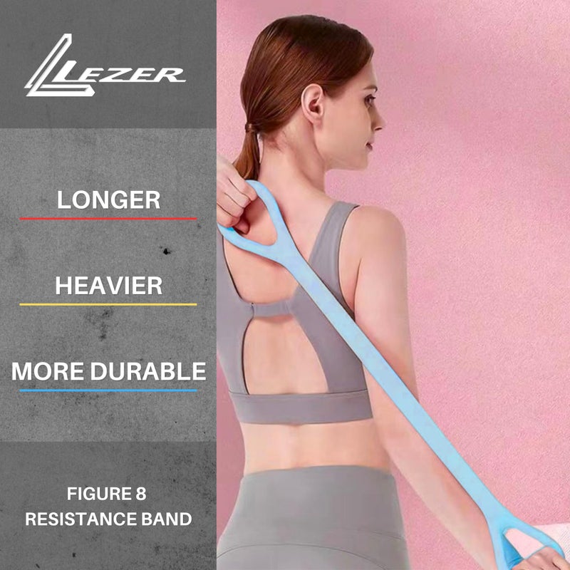 LEZER Figure 8 Resistance Band, Fitness Elastic Rope, Execrise Workout for Arm, Back, Chest and Shoulder, Yoga, Pilates, Physical Therapy, Stretching Equipment, Blue - Image 2