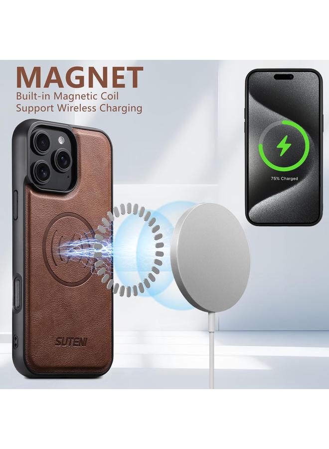 Suteni Case For iPhone 16 Pro Max G5 Cowhide Leather MagSafe Magnetic Phone Case - Image 3