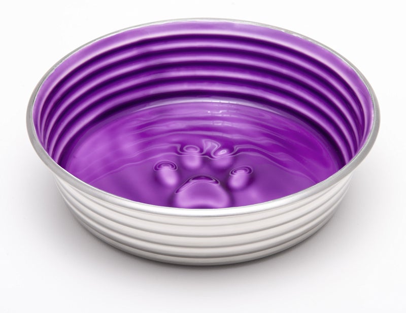 Loving Pets - Le BOL Dog Food Water Bowl Enamel Ceramic Bowl No Tip Stainless Steel Pet Bowl No Skid Spill Proof (Large, Lilac)