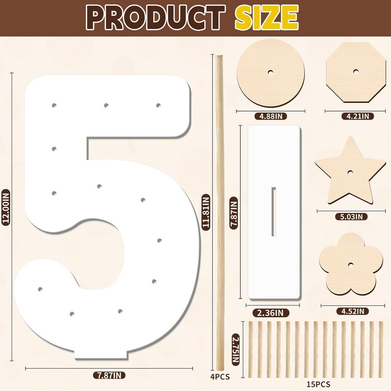 soleim 5 Pcs Donut Stand Set, Doughnut Party Supplies Include 1 Pc Digit Donut Wall Display Stand, 4 Pcs Doughnut Wall, for Birthday Wedding Baby Shower Party (White number 5) - Image 2
