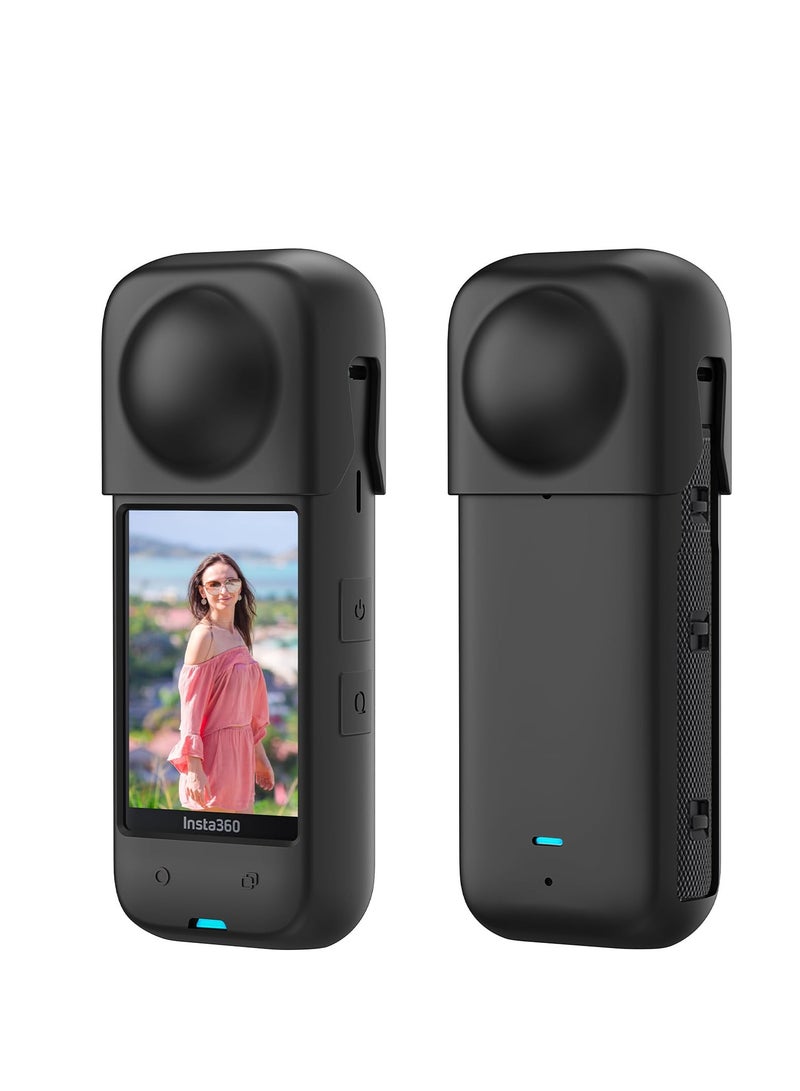 Silicone Case For Insta360 X4 Body Protective Cover with Lens Cap Anti-Slip Anti-Scratch Soft Protective Case for Insta 360 X4 Camera Accessories (Black)  - Image 1