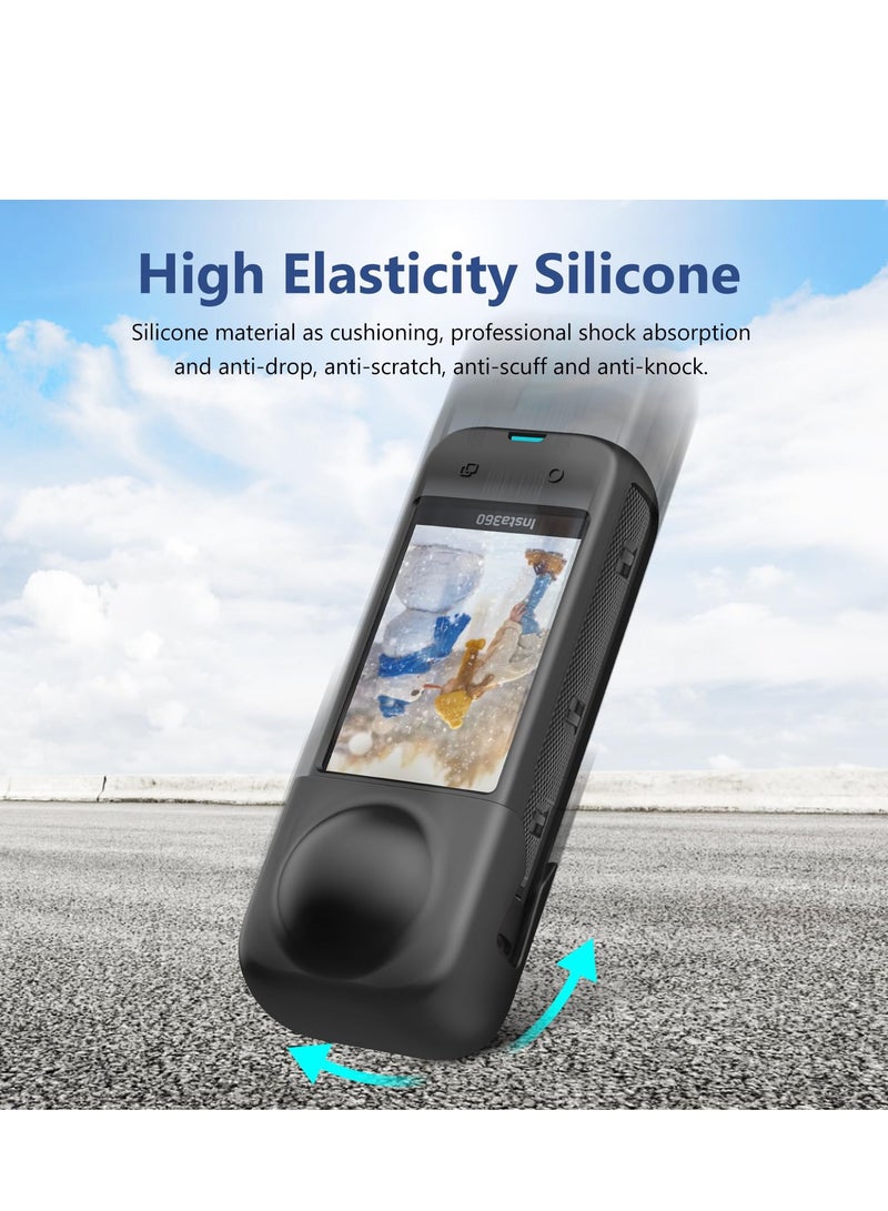 Silicone Case For Insta360 X4 Body Protective Cover with Lens Cap Anti-Slip Anti-Scratch Soft Protective Case for Insta 360 X4 Camera Accessories (Black)  - Image 4