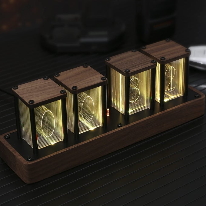NIXIE TUBE CLOCK WALNUT DIGITAL CLOCK SUPPORT WIFI TIME SYNC ALARM TIMER 1224H DISPLAY A RETRO GIFT FOR FRIENDS