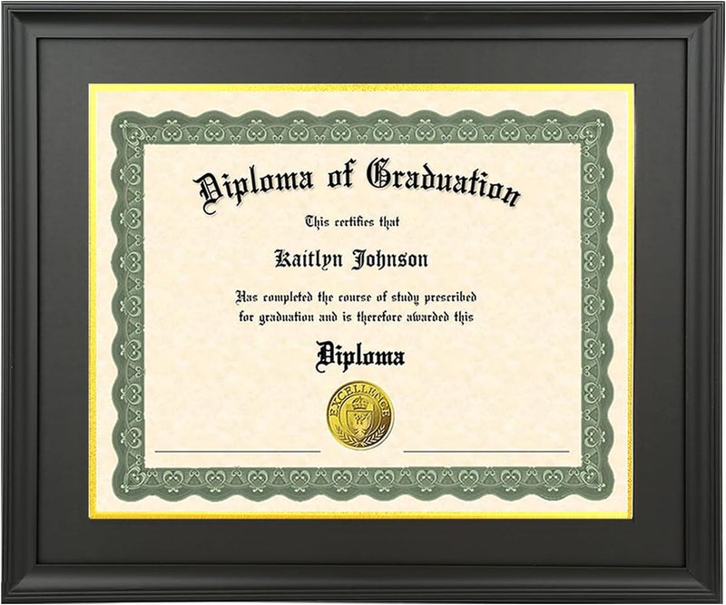 LTYHHK 7x9 Diploma Frame Solid Wood Black, Displays7x9 Diplomas with Black Over Gold Mat or 10x12 Inch Without Mat 7x9 Diploma Frame7x9 inch Certificate Frames (L23B1012BG79) - Image 1