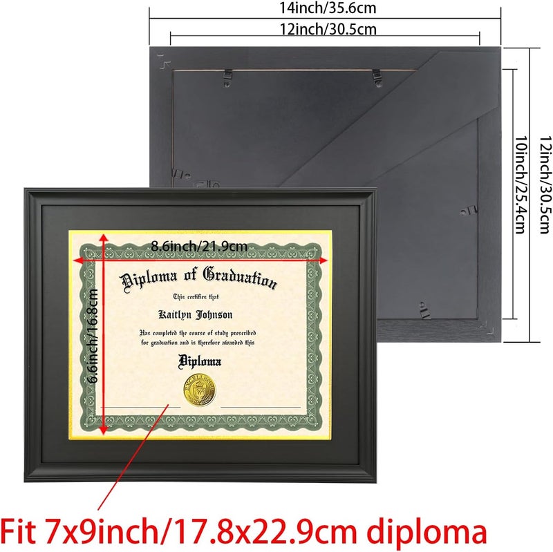 LTYHHK 7x9 Diploma Frame Solid Wood Black, Displays7x9 Diplomas with Black Over Gold Mat or 10x12 Inch Without Mat 7x9 Diploma Frame7x9 inch Certificate Frames (L23B1012BG79) - Image 2