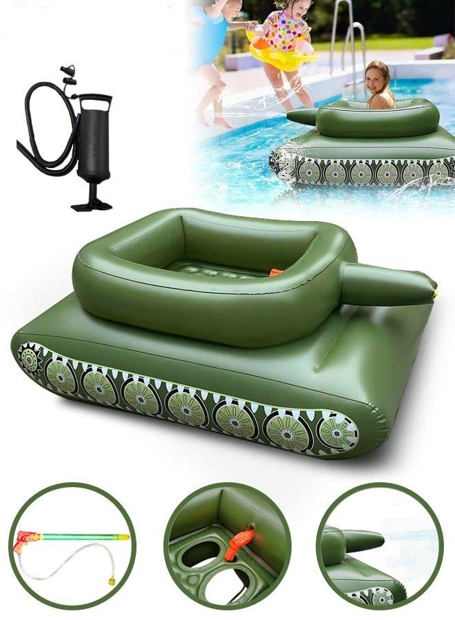 DURKU Inflatable Tank Ship Float with Water Gun for Pool Party and Family Water Play - Image 1