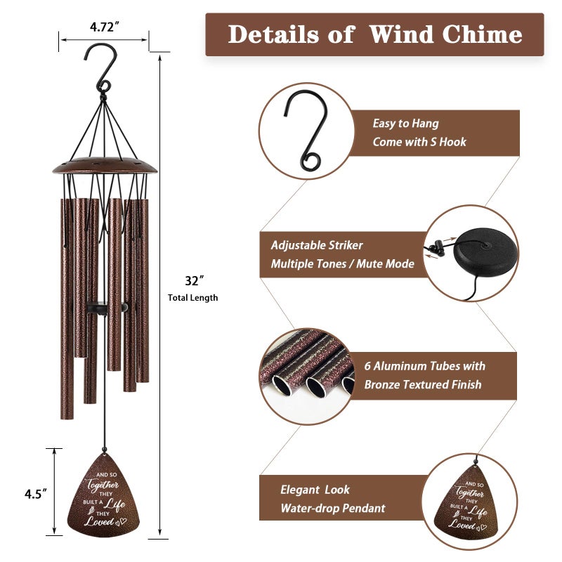 Soopau Wedding Gifts for Couples, 32" Bronze Wind Chimes Gift for Wedding Engagement Newly Wed, Bridal Shower Gift for Bride, Mr and Mrs Gifts - Image 4